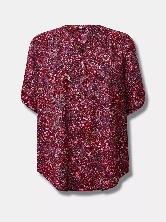 torrid Tops - Torrid Harper Floral Paisley Blouse Pink Purple Roll Tab Sleeve Size 2